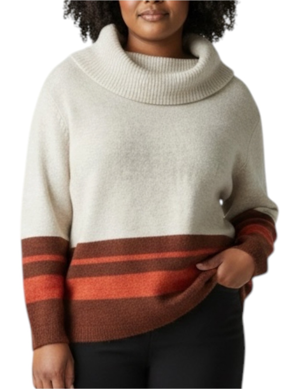 LANE BRYANT Lightweight Cozy Cowl Neck Sweater in Cream Rust & Brown Size 14/16